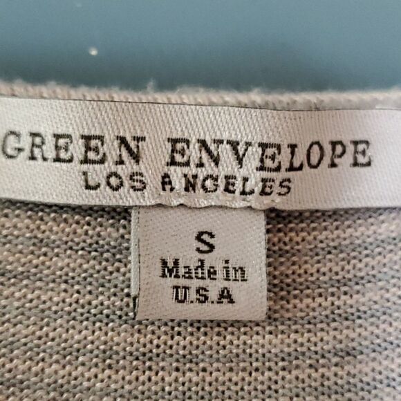 Green Envelope tunic, small. Gray pin striped.  Comfortable. - Picture 6 of 7